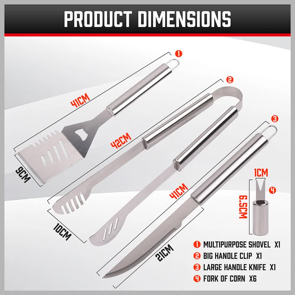 BBQ Tool Set -  18Pcs - Stainless Steel