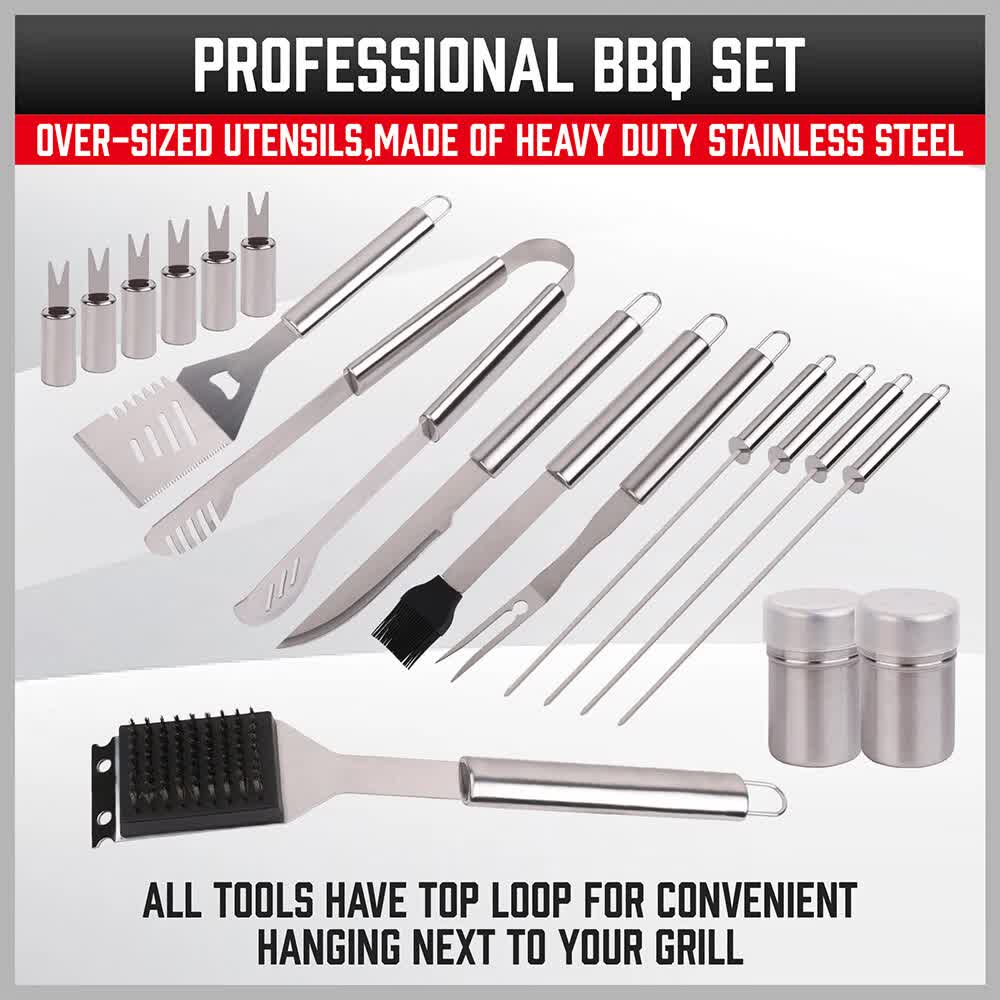 BBQ Tool Set -  18Pcs - Stainless Steel